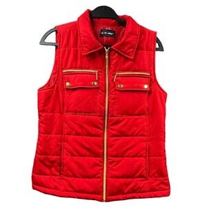 Ac-tiv-ology Activology‎ Quilted Vest Womens Medium Red Goldtone Full Front Zip